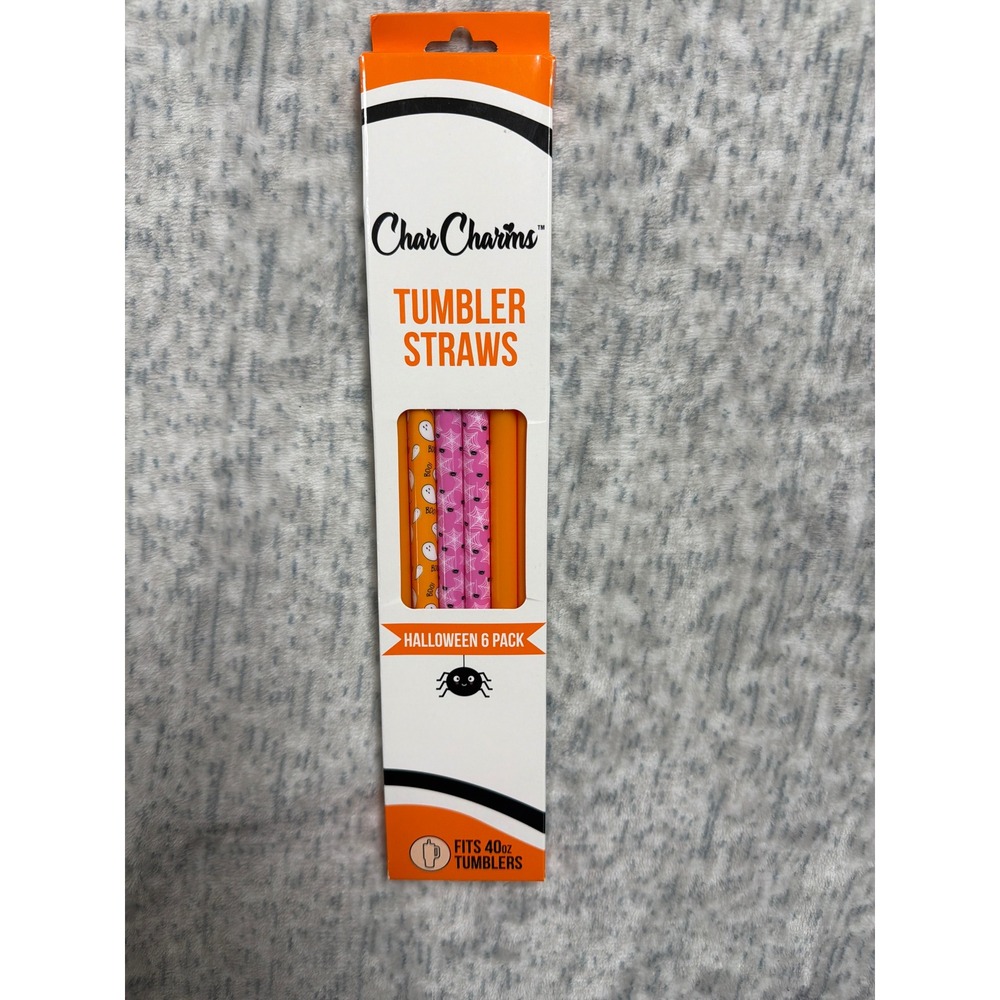 Char Charms Halloween Tumbler Straws 6 Pack for 40oz Cups Orange Pink Ghost New